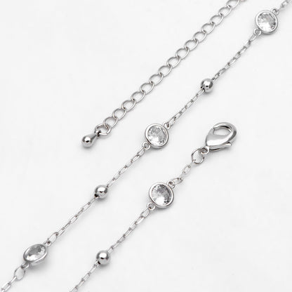 Adjustable Necklace with Extender, Rhodium plated Brass, CZ Pave Beaded Chain, 16-18 inch, Ready to Wear (#LK-338-2)