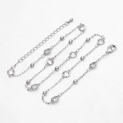 Adjustable Necklace with Extender, Rhodium plated Brass, CZ Pave Beaded Chain, 16-18 inch, Ready to Wear (#LK-338-2)