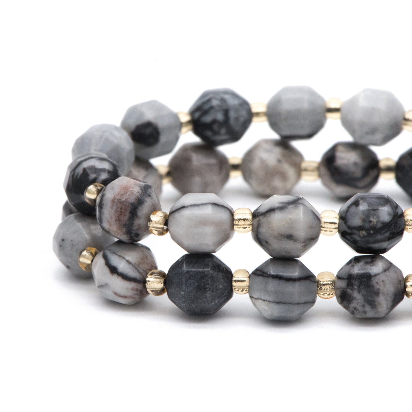 8x8.5mm Matte Black Network Jasper, Wood Grain Jasper, Picasso Jasper, Faceted Prism Gemstone Beads, Full 14.5 inch strands (TR-045)