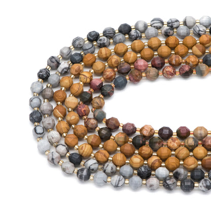 8x8.5mm Matte Black Network Jasper, Wood Grain Jasper, Picasso Jasper, Faceted Prism Gemstone Beads, Full 14.5 inch strands (TR-045)
