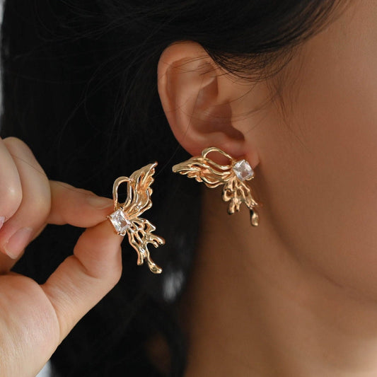 4pcs Gold Filigree Wing Earring with Loop, Dianty Butterfly Earring Studs, CZ Pave Jewelry Supplies (GB-3131)