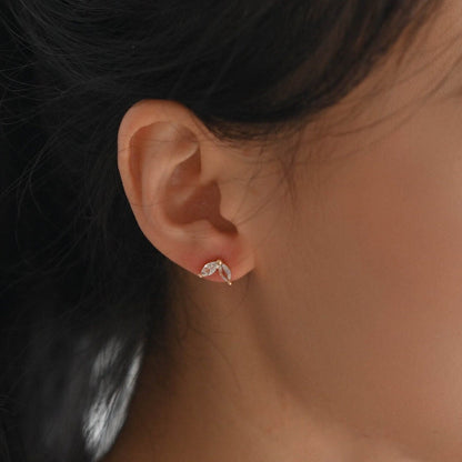 10pcs CZ Pave Gold Leaf Ear Posts, Gold Plated Brass, Jewelry Supplies (GB-3066)