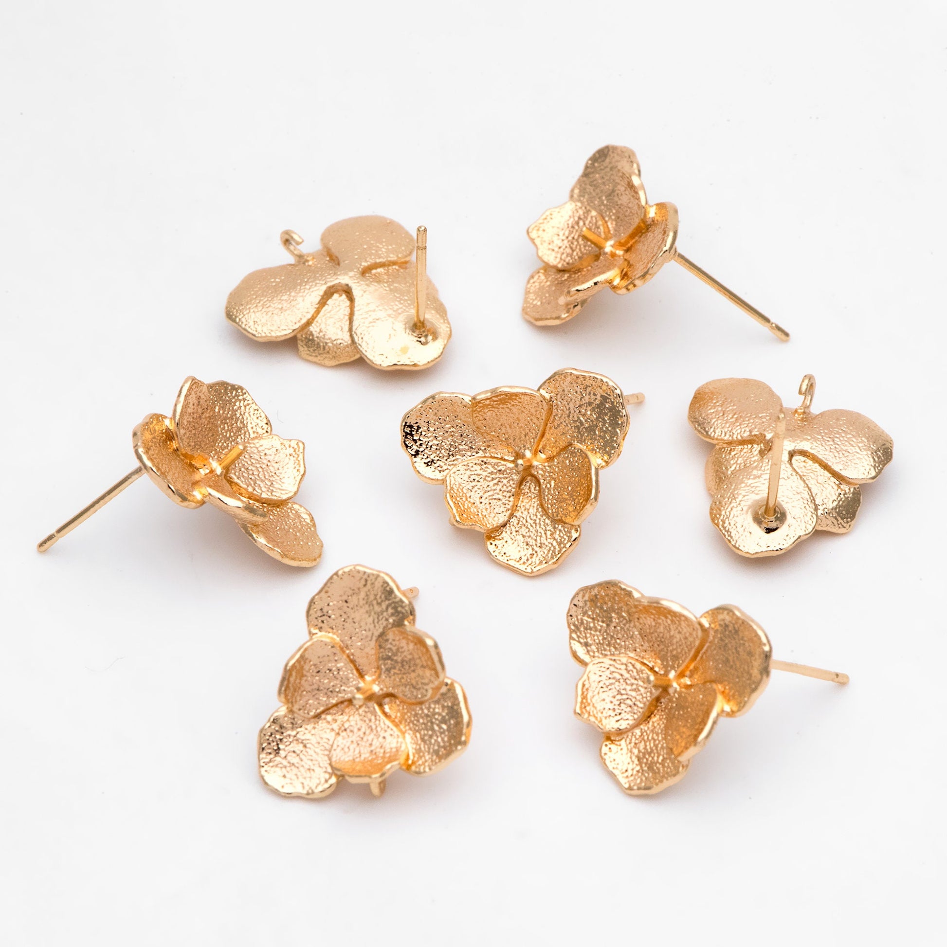 10pcs Gold Rough Flower Ear Posts 15x15mm, Pearl Peg Earring Mounts, Foral Stud Earrings with Peg (GB-3212)