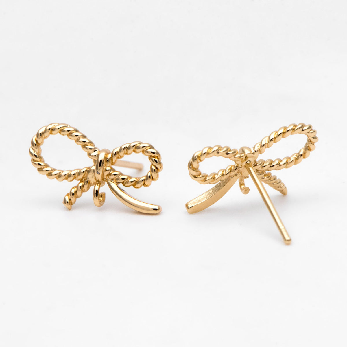 4pcs Gold plated Brass Bow Knot Ear Posts 14x10mm, Bowknot Stud Earrings (GB-747-B)