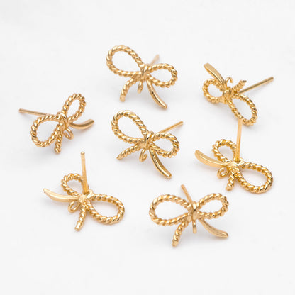 10pcs Gold plated Brass Bow Knot Ear Posts 14x10mm, Bowknot Stud Earrings (GB-3218)