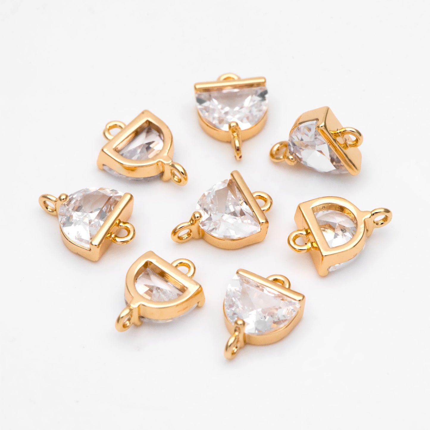 4pcs CZ Pave Gold Half Round Connectors, Gold plated Brass Semicircle Link Charms (GB-3220)