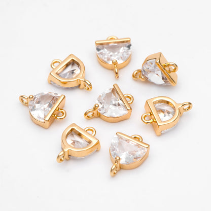 4pcs CZ Pave Gold Half Round Connectors, Gold plated Brass Semicircle Link Charms (GB-3220)