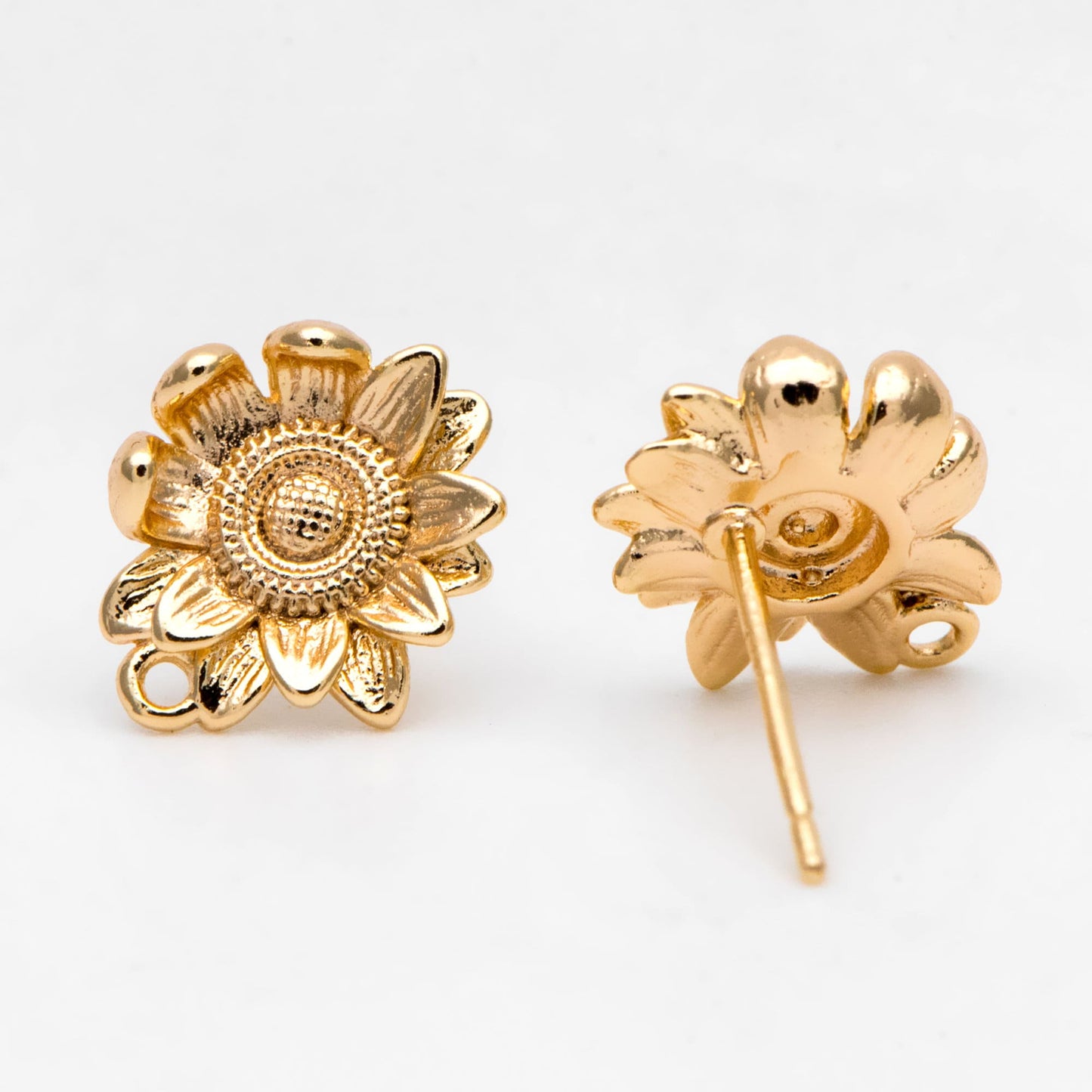 10pcs Gold Sunflower Earrings, Gold plated Brass Floral Stud Earring with Loop (GB-3224)
