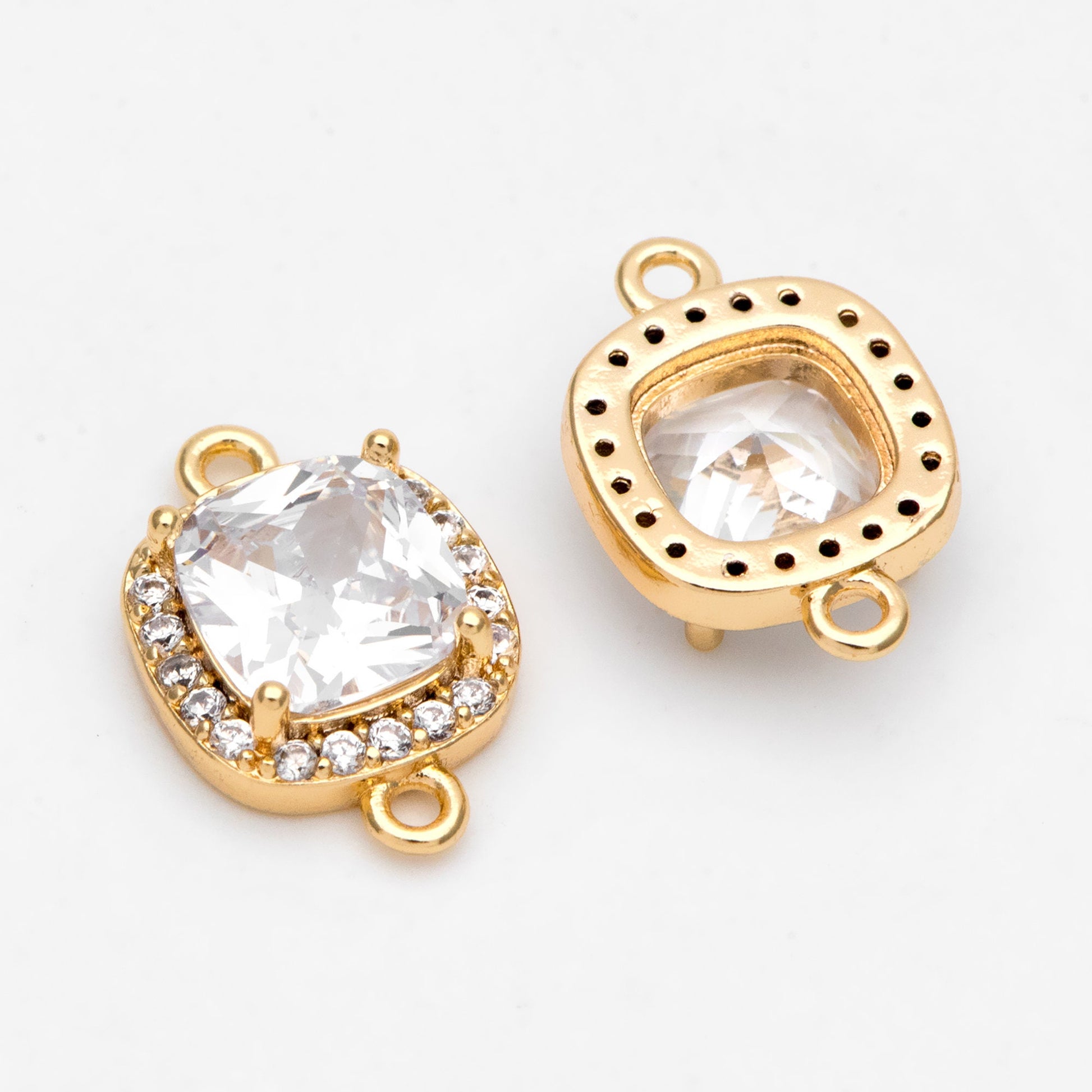 4pcs CZ pave Gold Square Charms, 15x10mm, 18K Gold plated Brass Geometric Connectors (GB-3231)
