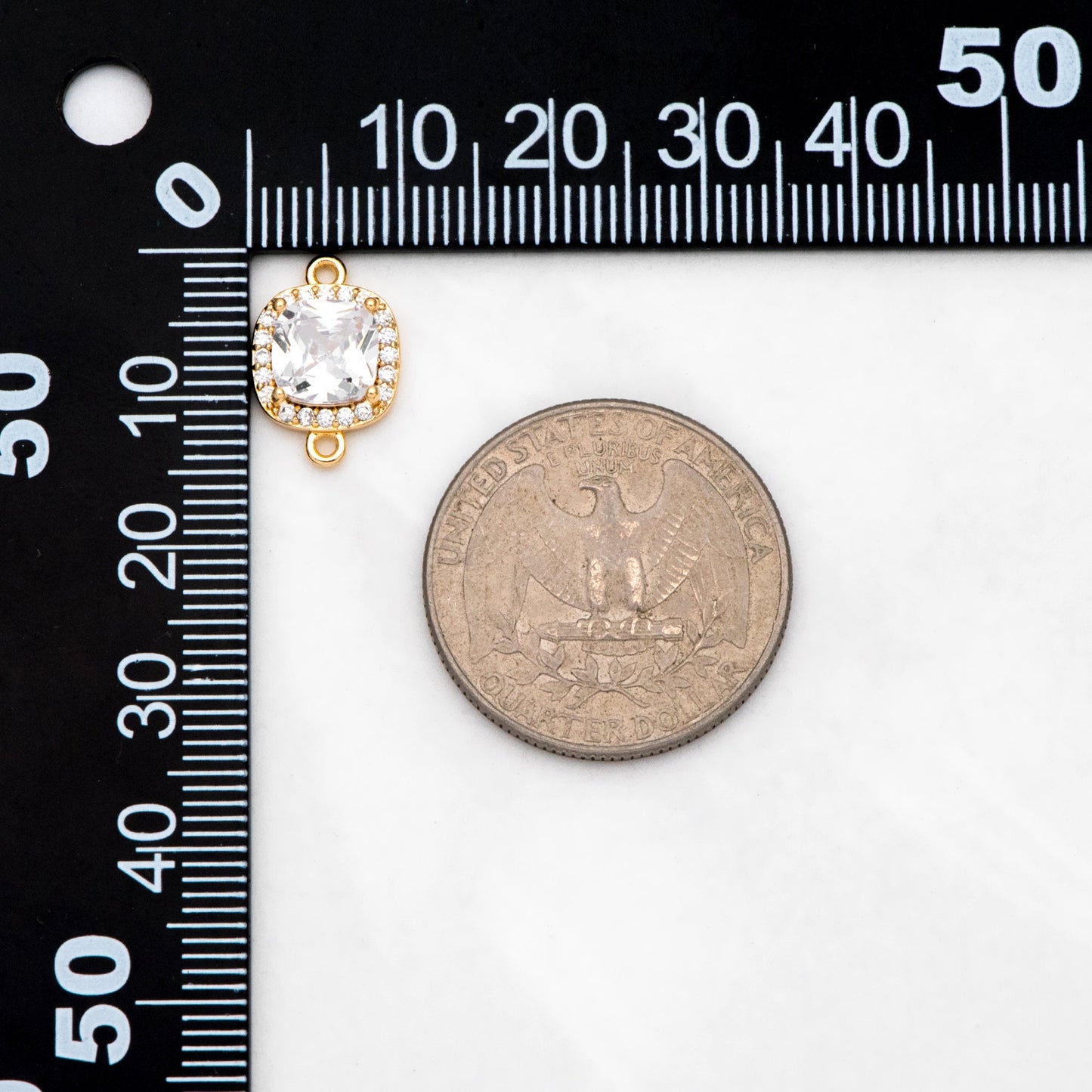 4pcs CZ pave Gold Square Charms, 15x10mm, 18K Gold plated Brass Geometric Connectors (GB-3231)