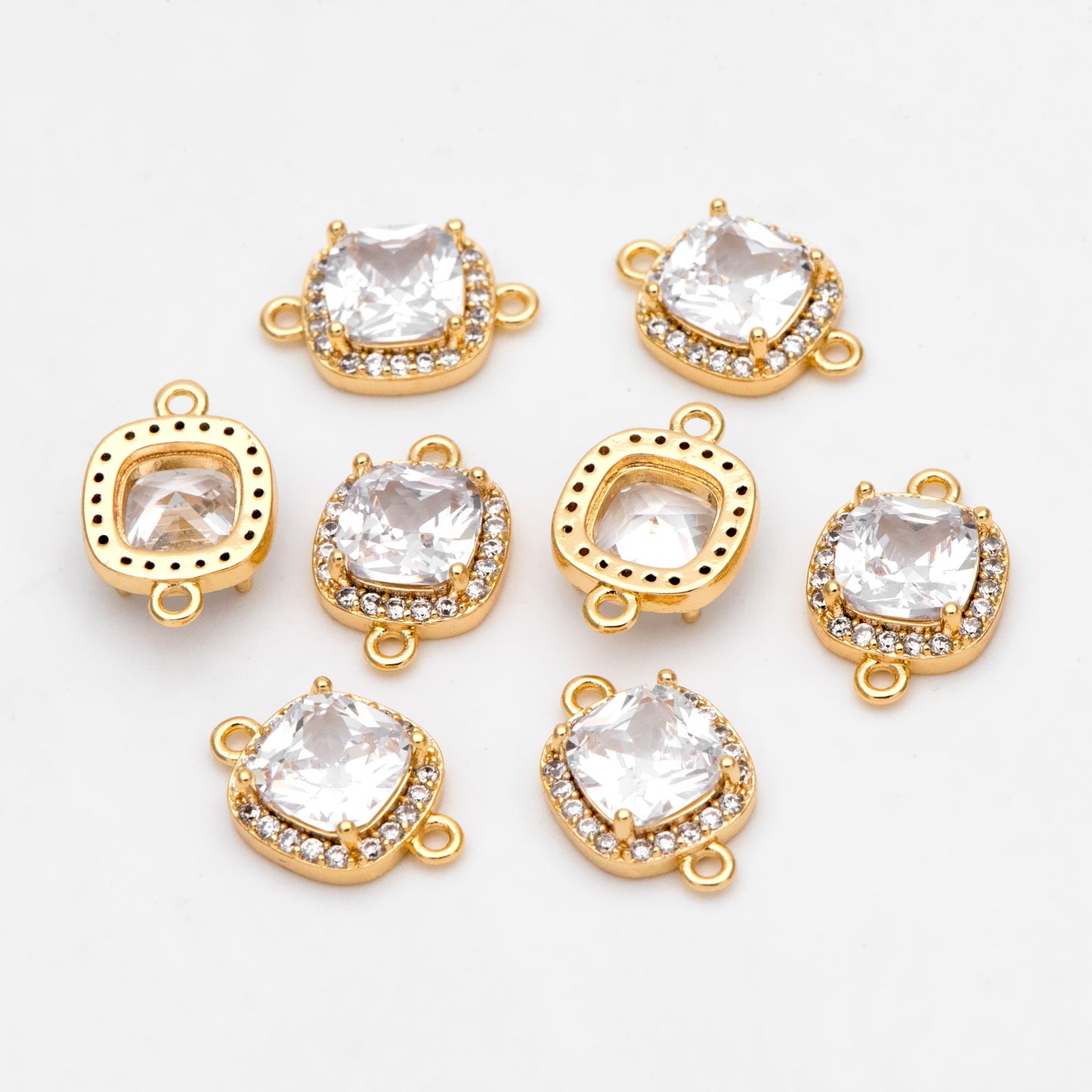 4pcs CZ pave Gold Square Charms, 15x10mm, 18K Gold plated Brass Geometric Connectors (GB-3231)