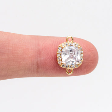 4pcs CZ pave Gold Square Charms, 15x10mm, 18K Gold plated Brass Geometric Connectors (GB-3231)