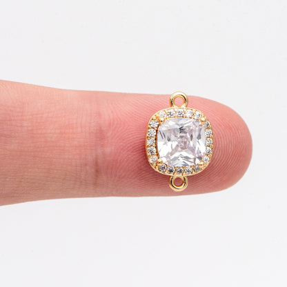 4pcs CZ pave Gold Square Charms, 15x10mm, 18K Gold plated Brass Geometric Connectors (GB-3231)