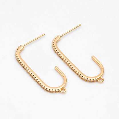 4pcs CZ pave Gold Bar Stud Earring with Loop, Gold Plated Brass Ear post Findings (GB-3233)