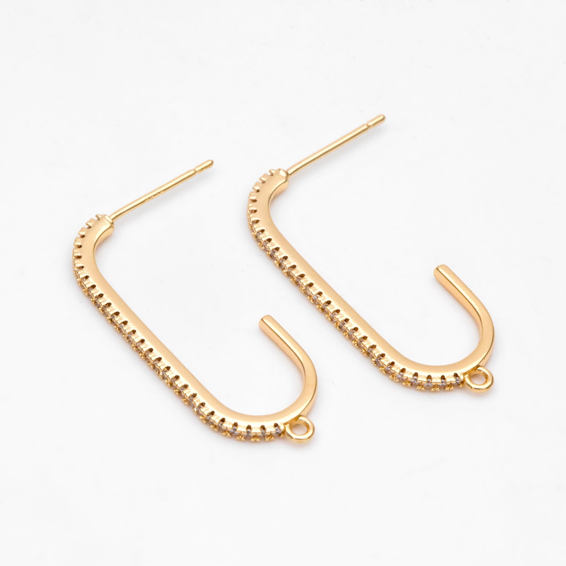 4pcs CZ pave Gold Bar Stud Earring with Loop, Gold Plated Brass Ear post Findings (GB-3233)