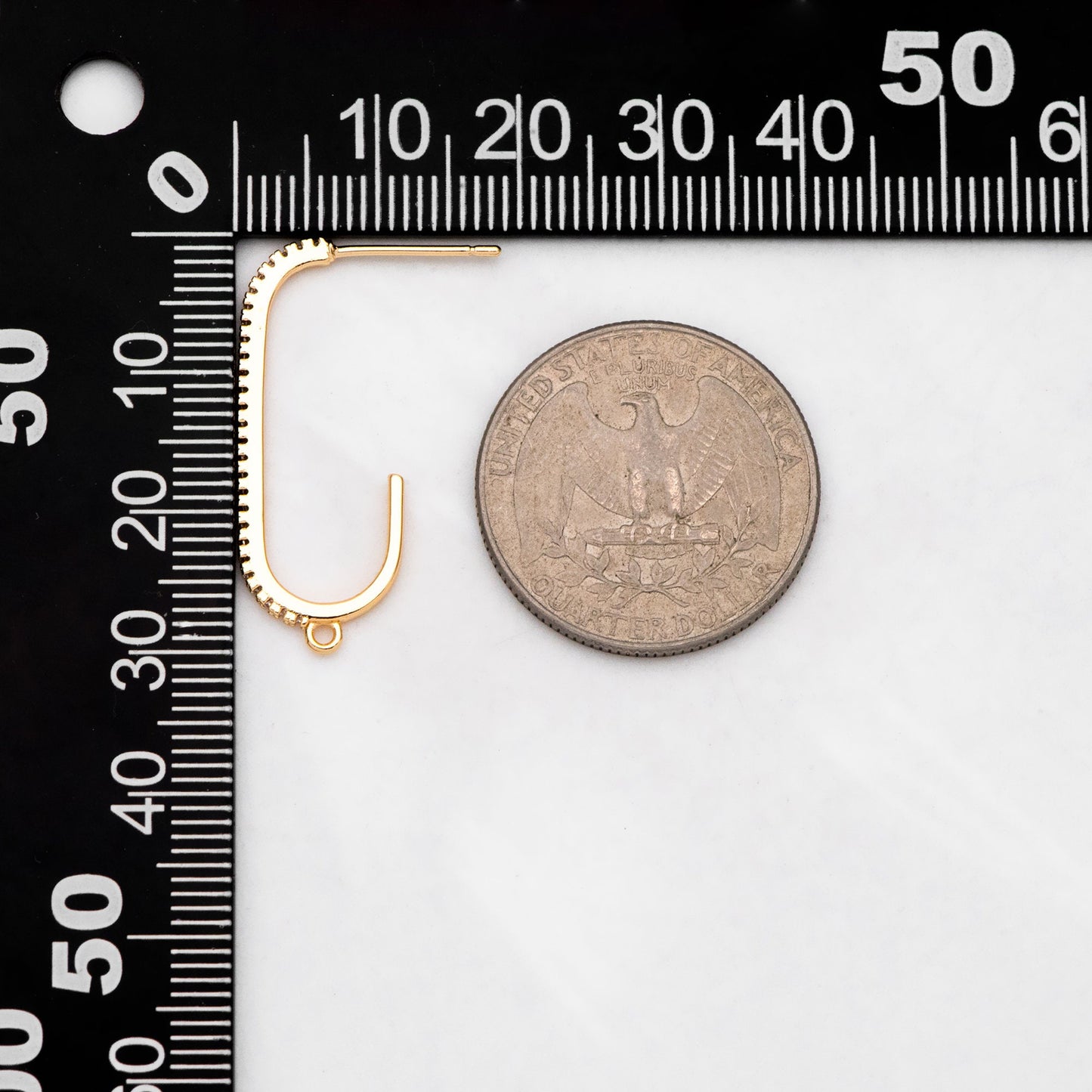 4pcs CZ pave Gold Bar Stud Earring with Loop, Gold Plated Brass Ear post Findings (GB-3233)