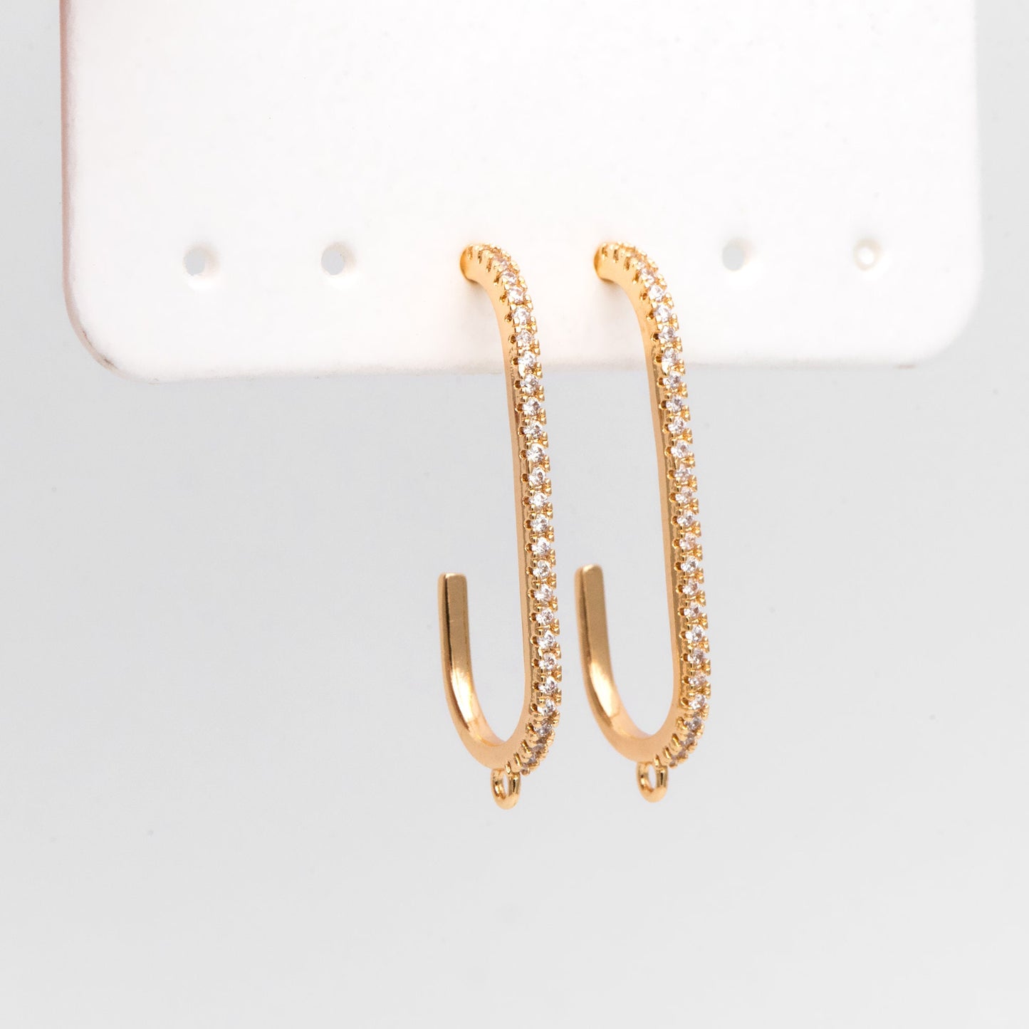 4pcs CZ pave Gold Bar Stud Earring with Loop, Gold Plated Brass Ear post Findings (GB-3233)