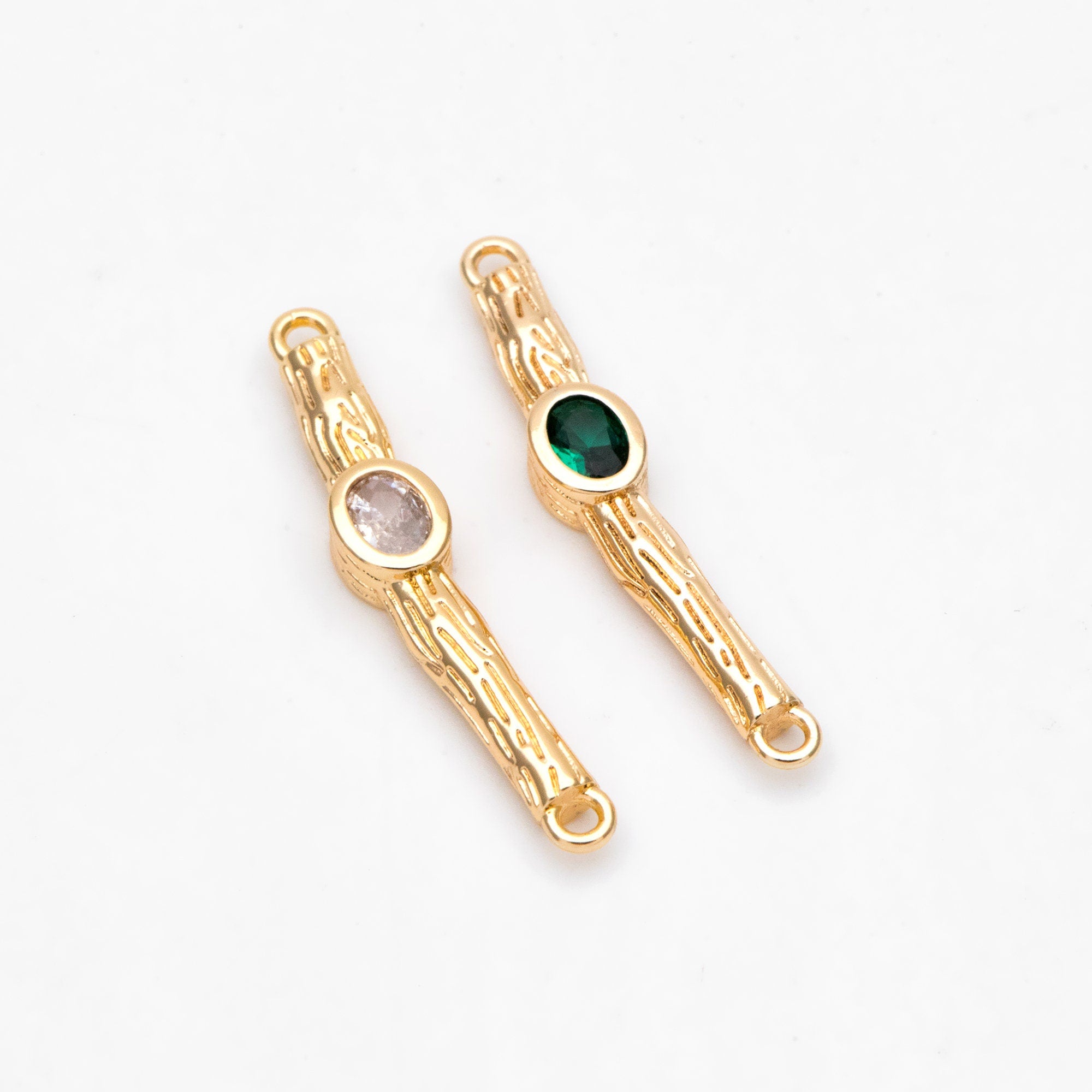 10pcs CZ Pave Bar Connector 27mm, Real Gold plated Brass, Cubic Zirconia Stick Charms (GB-3234)