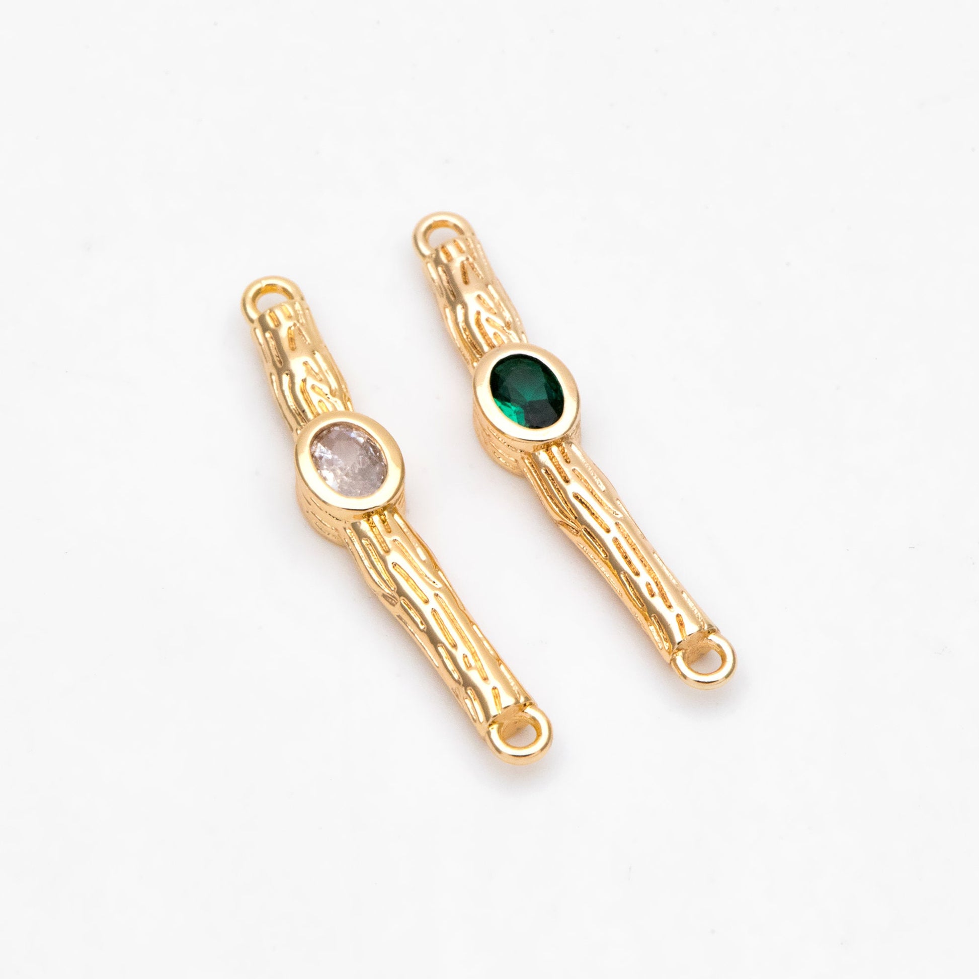 10pcs CZ Pave Bar Connector 27mm, Real Gold plated Brass, Cubic Zirconia Stick Charms (GB-3234)