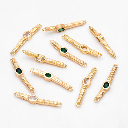 10pcs CZ Pave Bar Connector 27mm, Real Gold plated Brass, Cubic Zirconia Stick Charms (GB-3234)