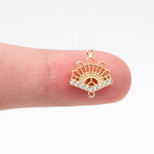 4pcs CZ Pave Gold Fan Shaped Connectors 13x12mm, Earring Findings, Jewelry Making, Diy Material, Jewelry Supplies (GB-3195)