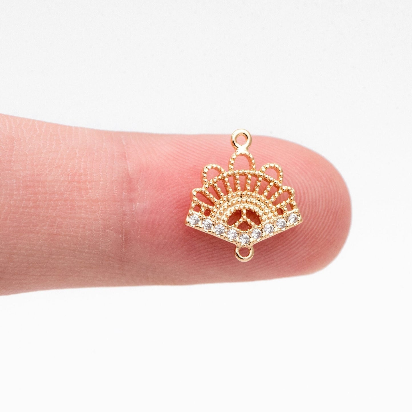 4pcs CZ Pave Gold Fan Shaped Connectors 13x12mm, Earring Findings, Jewelry Making, Diy Material, Jewelry Supplies (GB-3195)