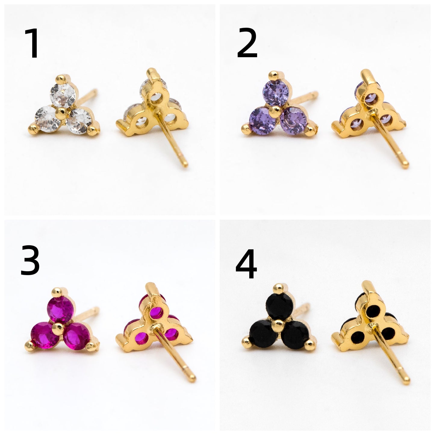 4pcs Gold Flower Stud Earring, Dainty Floral Ear Posts 8mm, CZ pave Tiny Earring Studs (GB-3244)