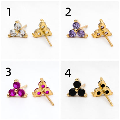 4pcs Gold Flower Stud Earring, Dainty Floral Ear Posts 8mm, CZ pave Tiny Earring Studs (GB-3244)