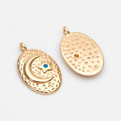 4pcs Gold Oval Moon Star Charms, Earring Findings, Jewelry Making, Diy Material, Jewelry Supplies (GB-2433-E)