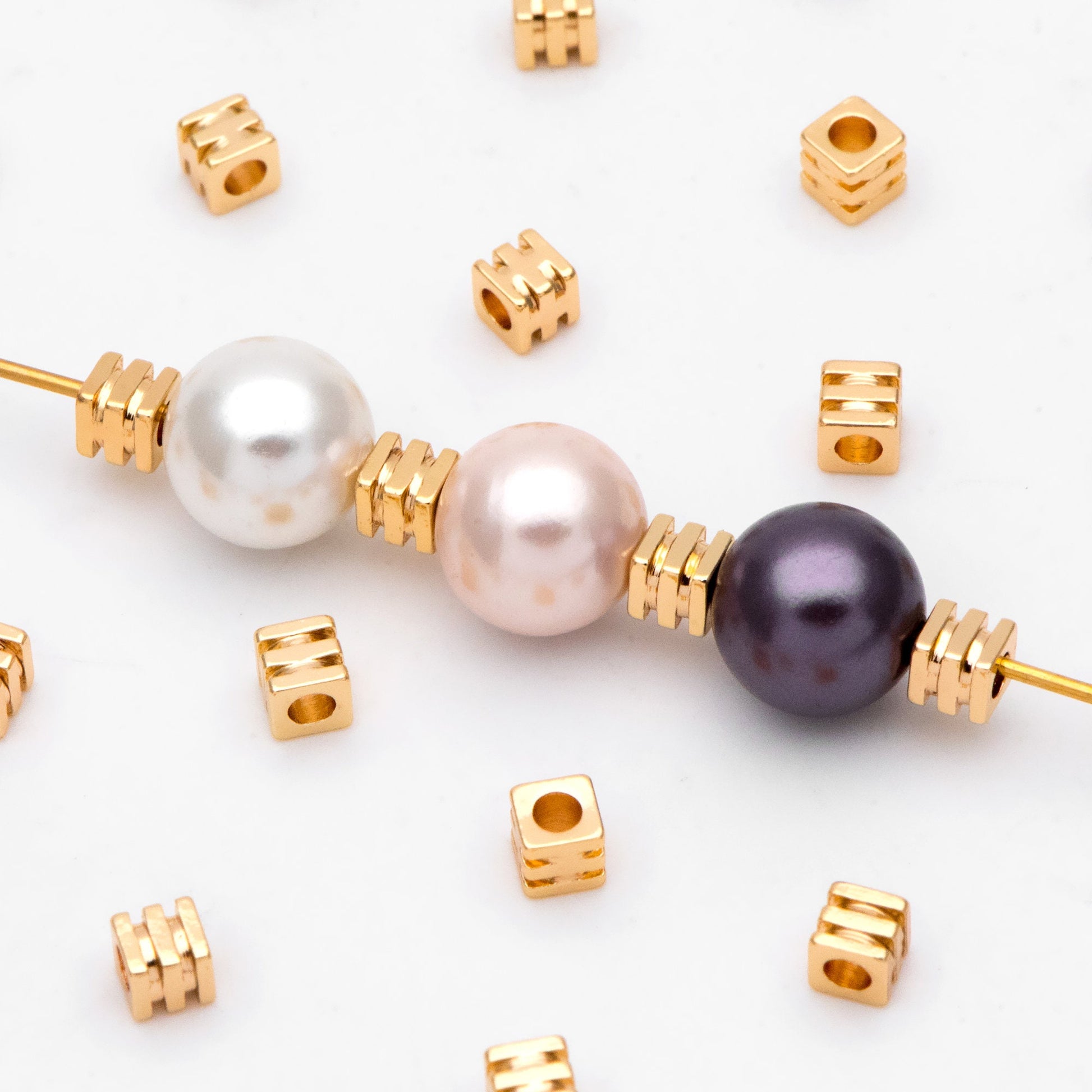 20pcs Gold Cube Spacer Beads 3mm, Real Gold plated Brass Square Beads, Lead Nickel Free (GB-3188)