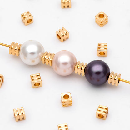 20pcs Gold Cube Spacer Beads 3mm, Real Gold plated Brass Square Beads, Lead Nickel Free (GB-3188)