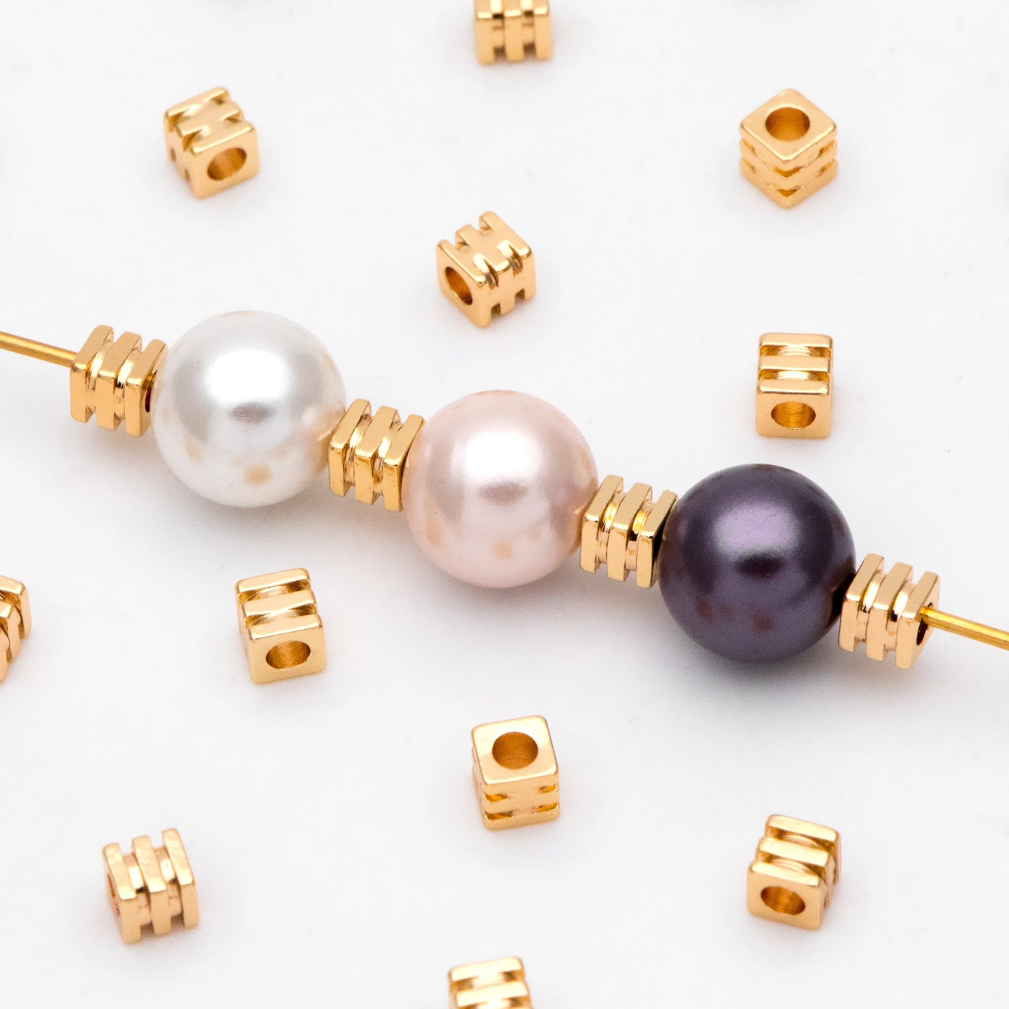 20pcs Gold Cube Spacer Beads 3mm, Real Gold plated Brass Square Beads, Lead Nickel Free (GB-3188)