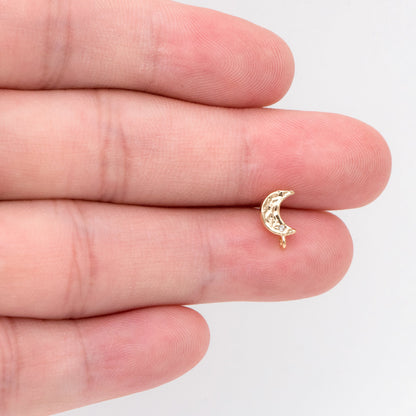 4pcs CZ Paved Moon Earring Post with Loop, 9mm, Real Gold/ Rhodium Plated Brass Stud Earrings (#GB-311-E)