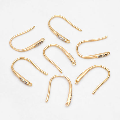 10pcs CZ Pave Gold Earring Hooks, 18K Gold plated Brass Earwires, Shiny Earring Components Wholesale (GB-317-D)
