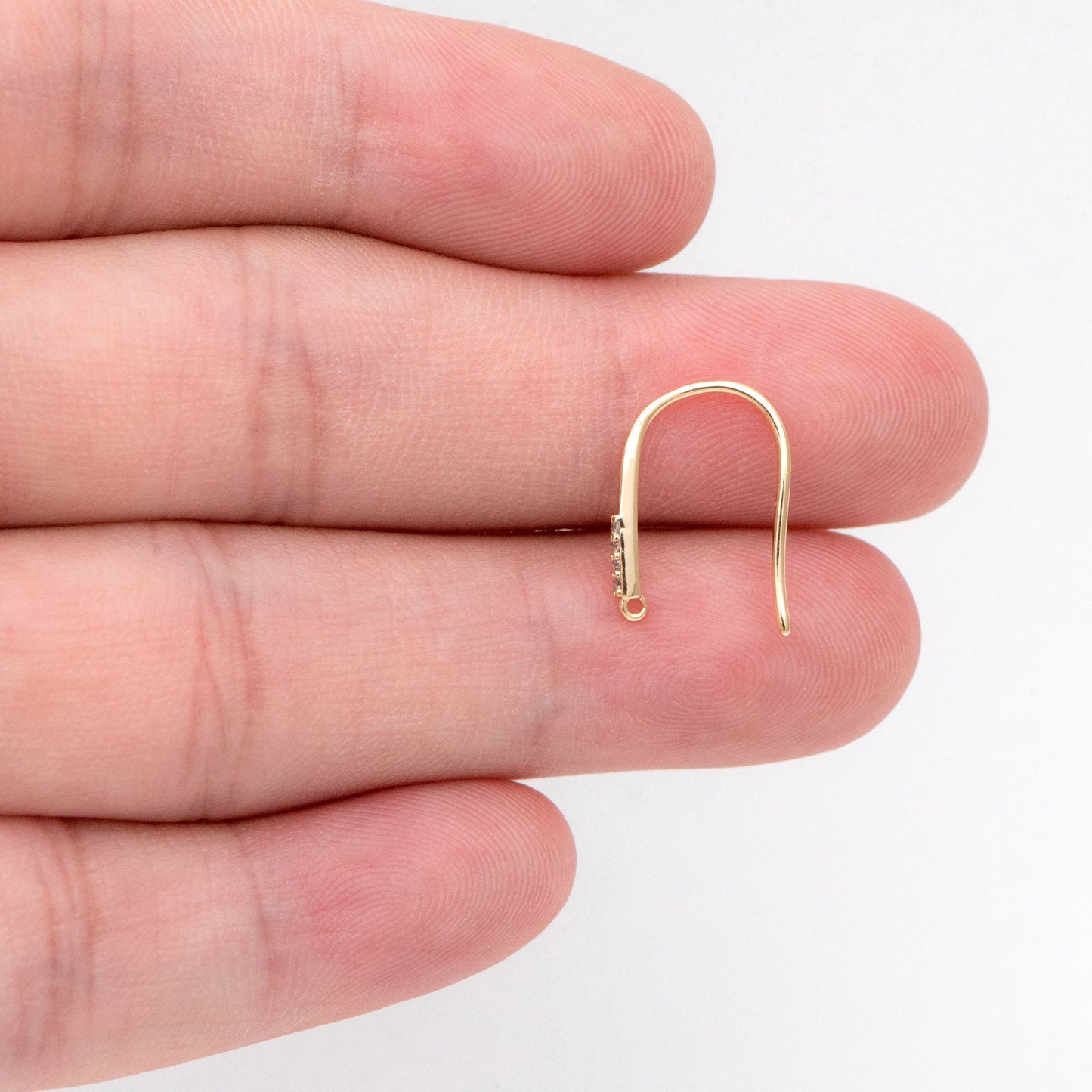 10pcs CZ Pave Gold Earring Hooks, 18K Gold plated Brass Earwires, Shiny Earring Components Wholesale (GB-3207)