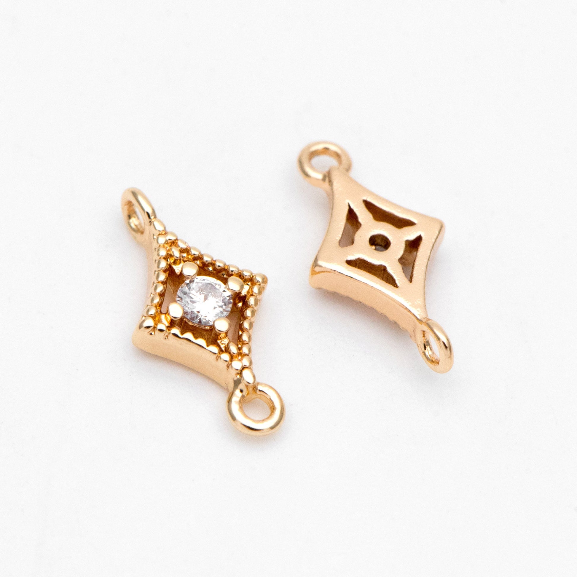 10pcs CZ pave Gold Rhombus Charms 11x6mm, 18K Gold plated Brass, Geometric Connector Pendants (GB-3209)