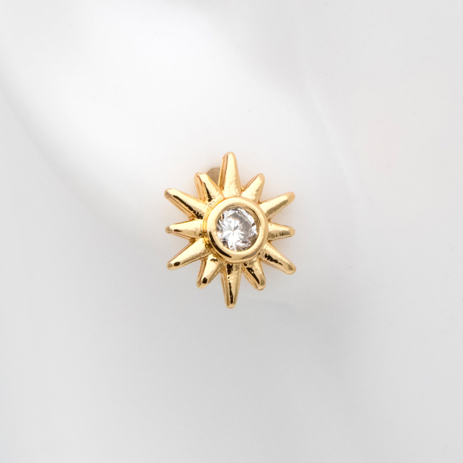 10pcs CZ Pave Gold Sun Ear Posts 8x7mm, Real Gold/ Rhodium Plated Brass Stud Earrings (#GB-3041-J)