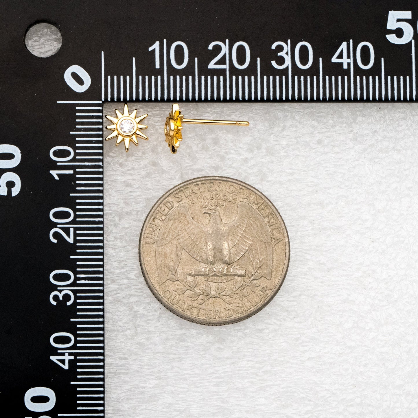 10pcs CZ Pave Gold Sun Ear Posts 8x7mm, Real Gold/ Rhodium Plated Brass Stud Earrings (#GB-3041-J)