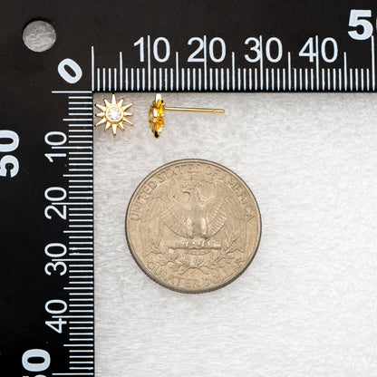 10pcs CZ Pave Gold Sun Ear Posts 8x7mm, Real Gold/ Rhodium Plated Brass Stud Earrings (#GB-3041-J)