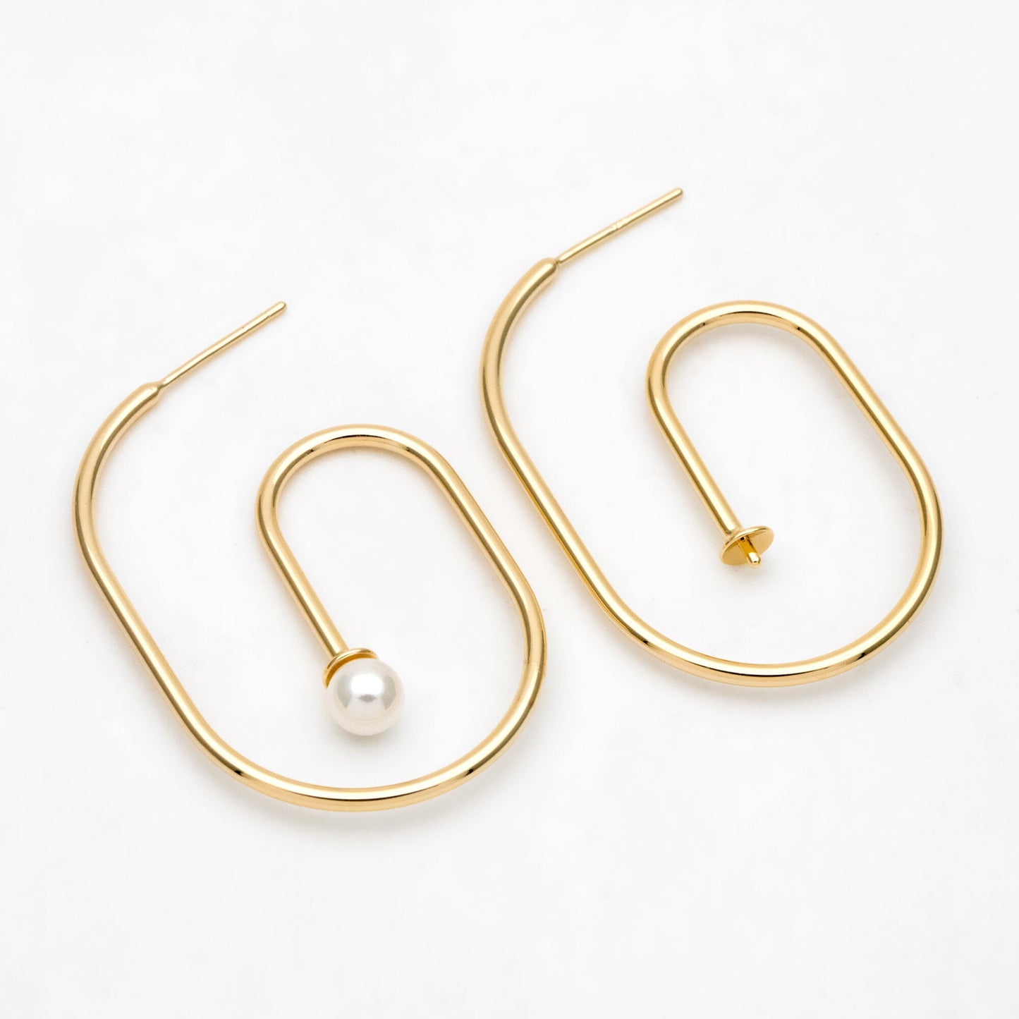 4pcs Gold Minimalist Earring Hook, Pearl Peg Earring Mounts,Half Drilled Pearl Post Earring Settings (GB-3280)