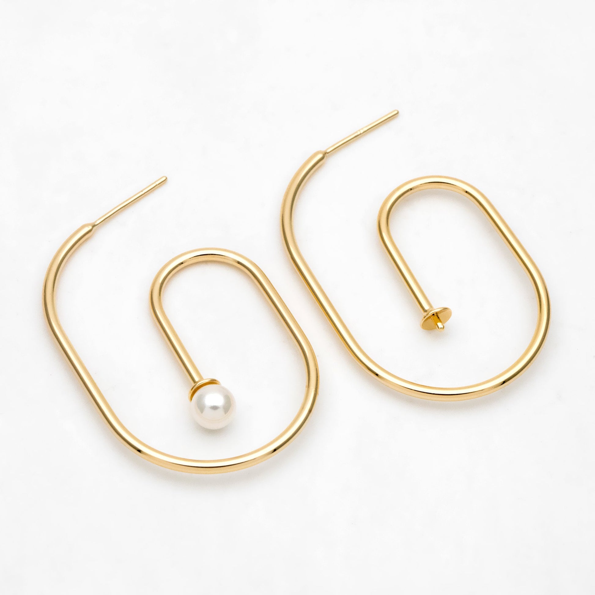 4pcs Gold Minimalist Earring Hook, Pearl Peg Earring Mounts,Half Drilled Pearl Post Earring Settings (GB-3280)