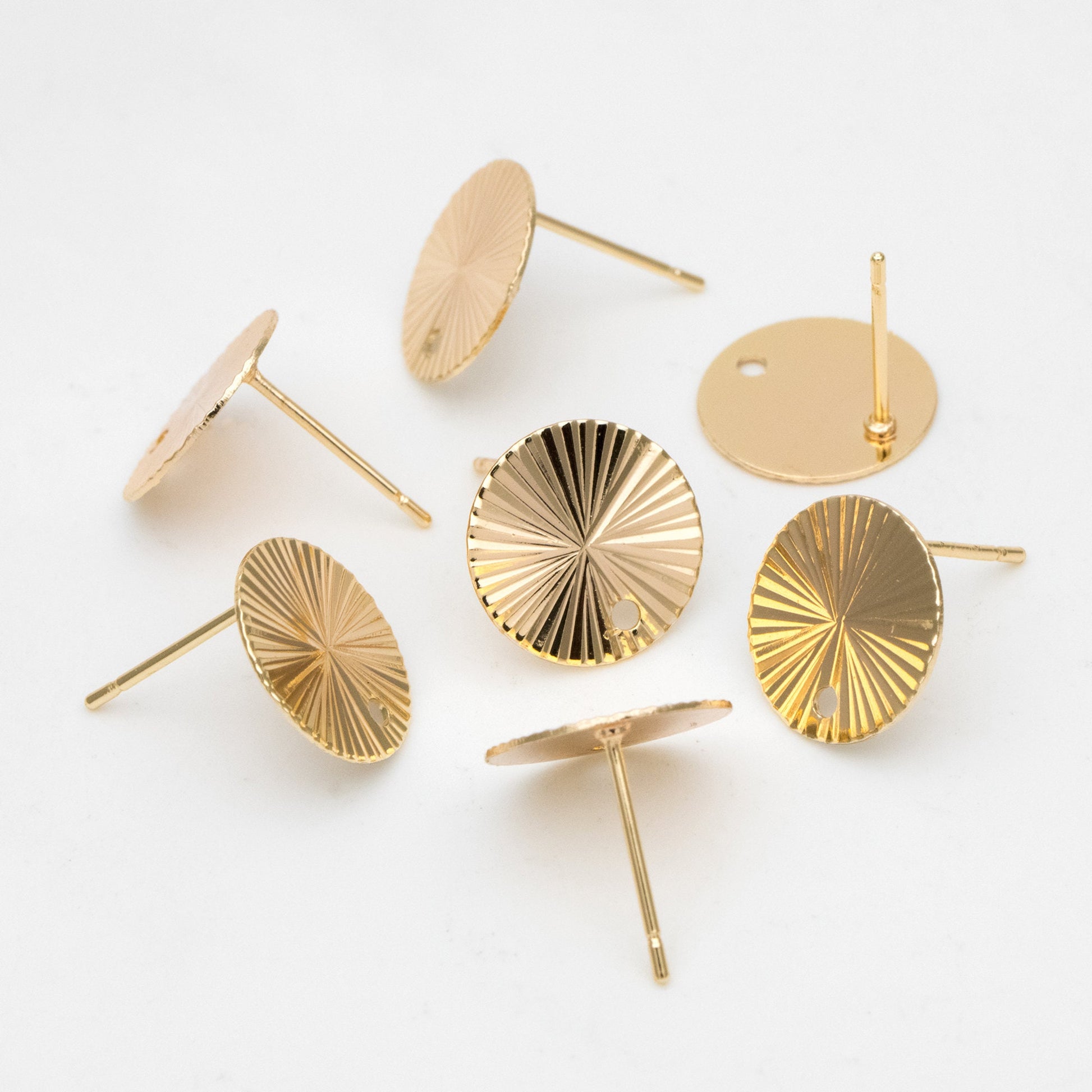 10pcs Gold Round Disc Ear Posts 12mm, 18K Gold plated Brass, Geometric Stud Earring Components (GB-3283)