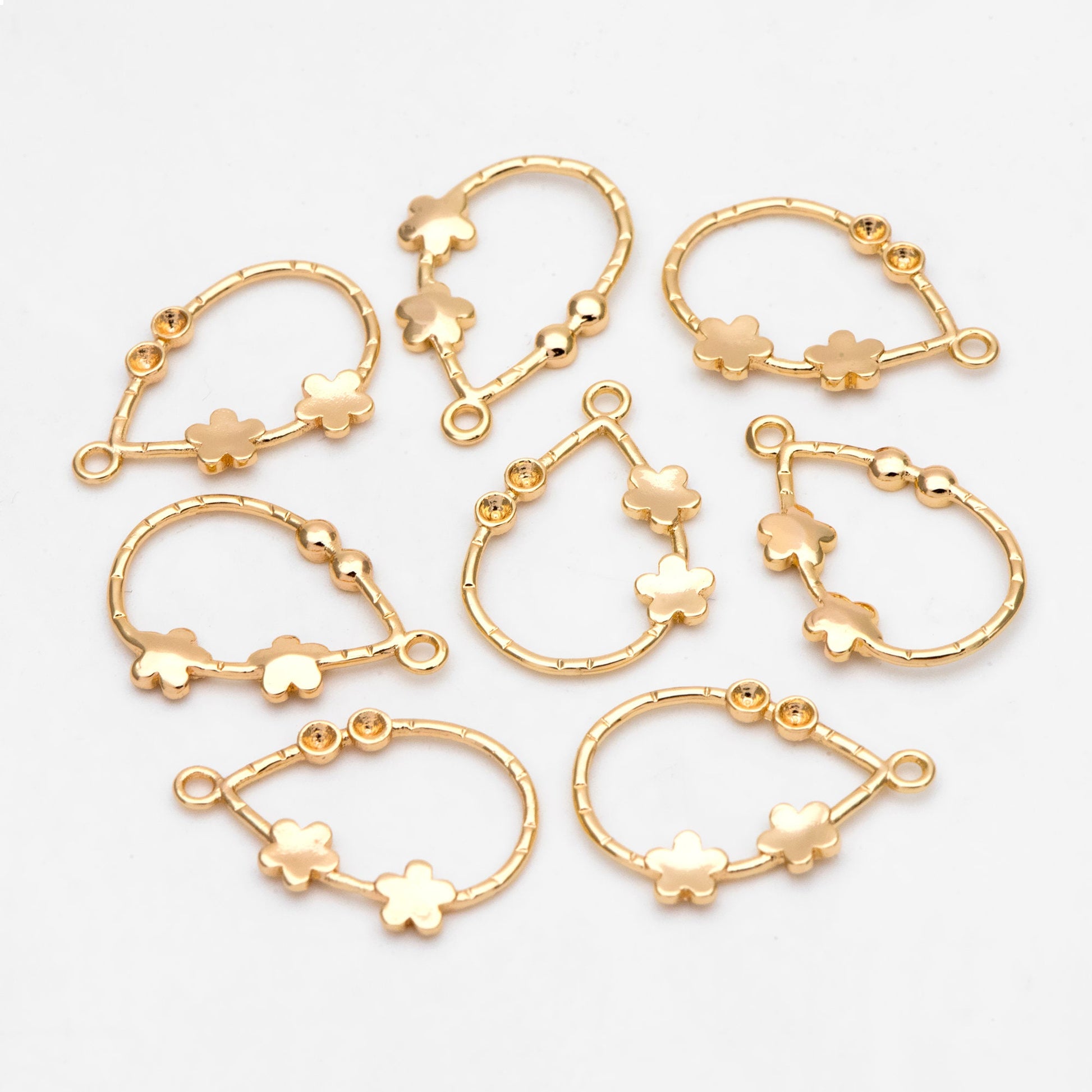 10pcs 18K Gold Flower Teardrop Charms 20x13mm (GB-3190)