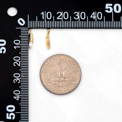 4pcs CZ pave Tiny Feather Charms, 18K Gold/ Rhodium plated Brass Leaf Pendants 12x3mm (GB-383-A)