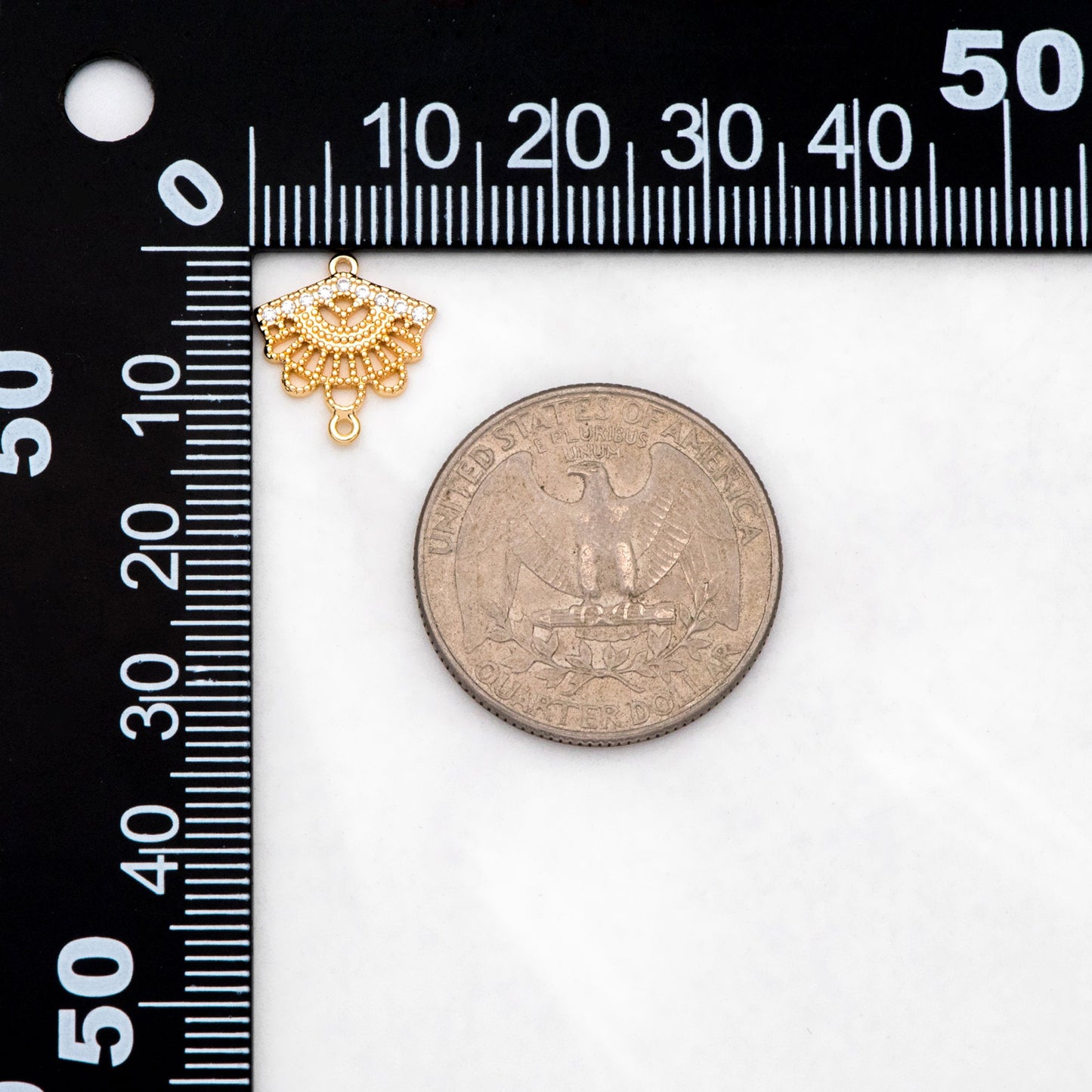 4pcs CZ Pave Gold Fan Shaped Connectors 13x12mm, Earring Findings, Jewelry Making, Diy Material, Jewelry Supplies (GB-3195)