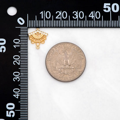 4pcs CZ Pave Gold Fan Shaped Connectors 13x12mm, Earring Findings, Jewelry Making, Diy Material, Jewelry Supplies (GB-3195)