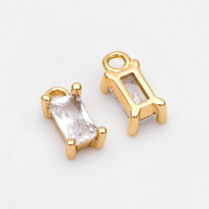 10pcs CZ Pave Gold Rectangle Charms 8x4mm, 18K Gold plated Brass Square Pendants (GB-4582-G)