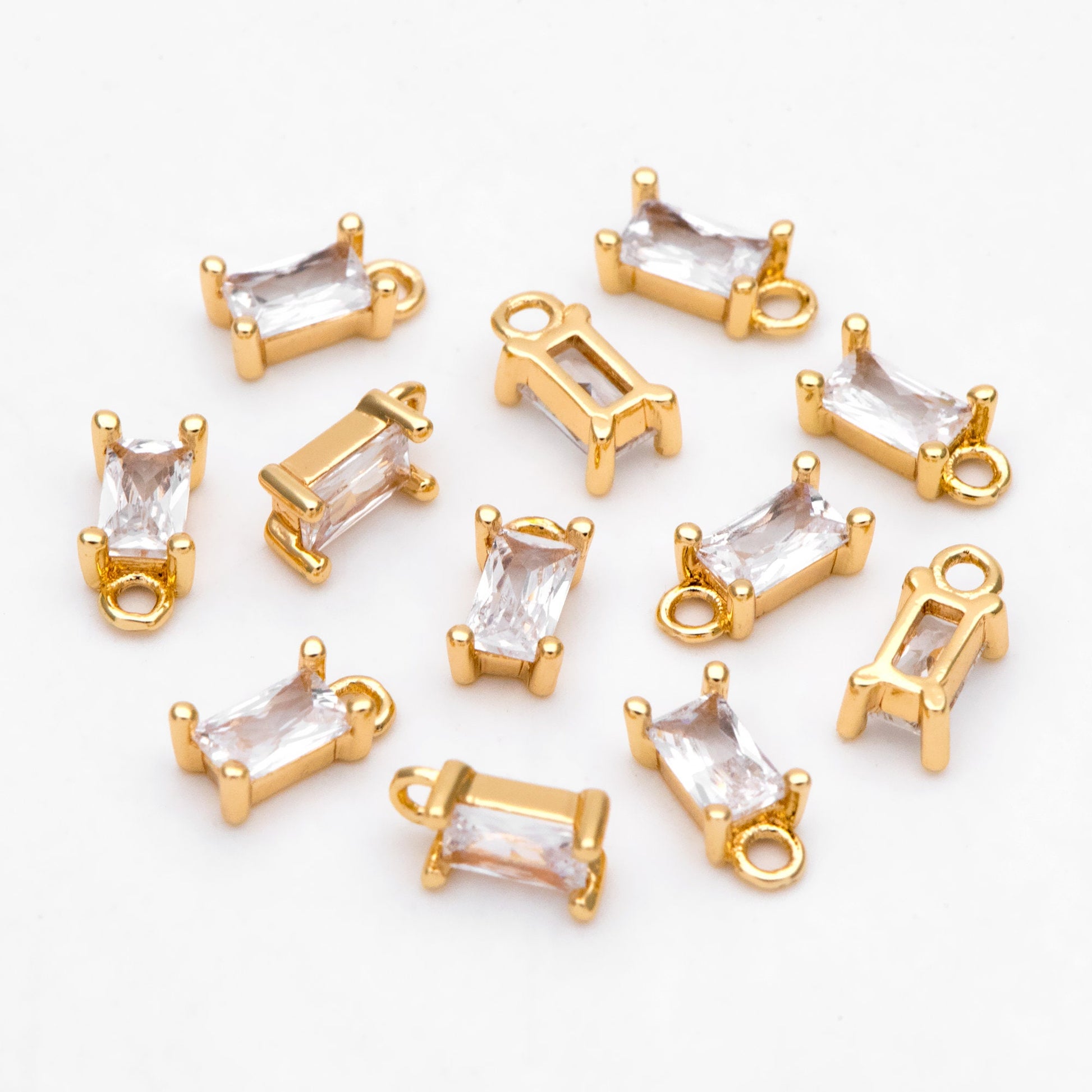 10pcs CZ Pave Gold Rectangle Charms 8x4mm, 18K Gold plated Brass Square Pendants (GB-4582-G)