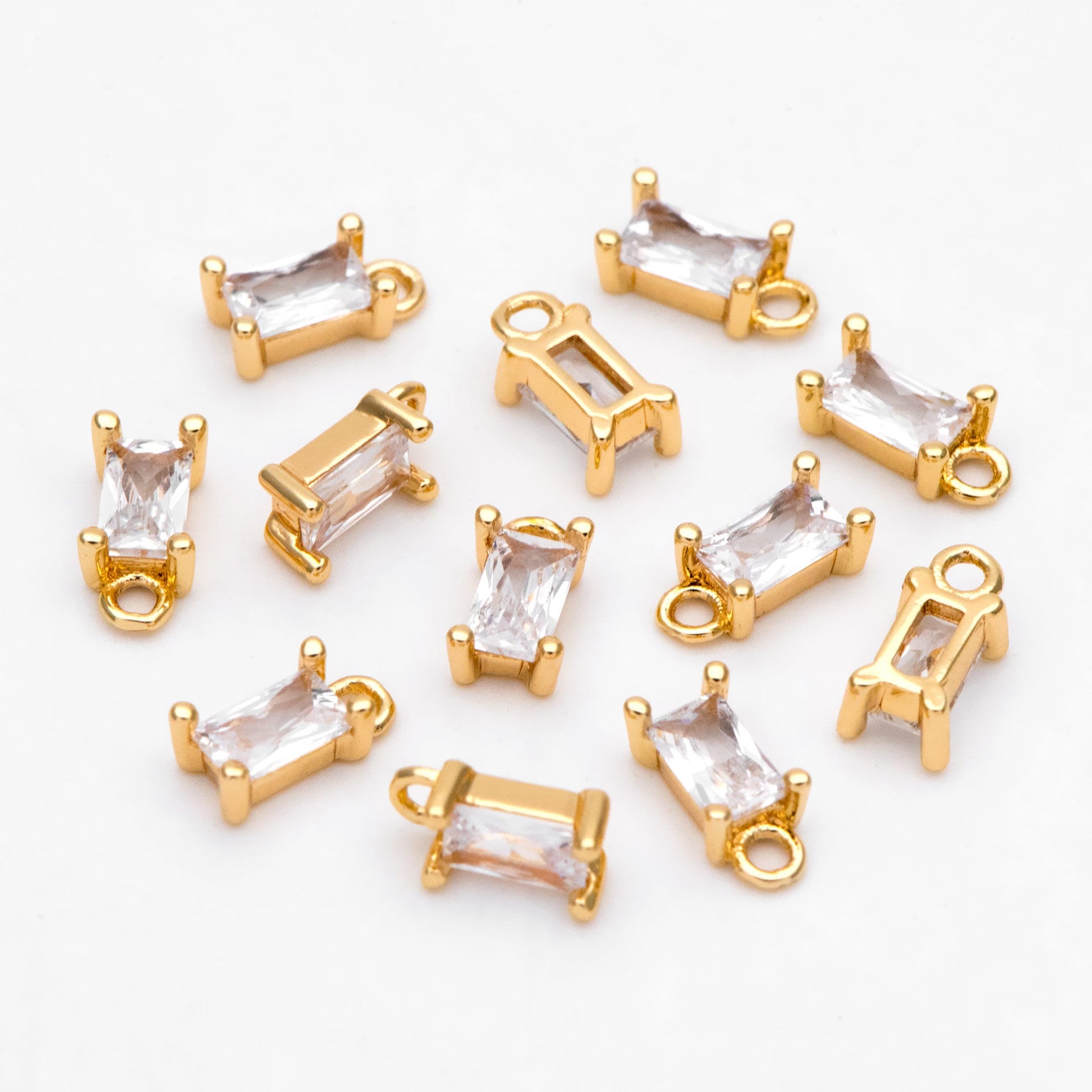 10pcs CZ Pave Gold Rectangle Charms 8x4mm, 18K Gold plated Brass Square Pendants (GB-4582-G)