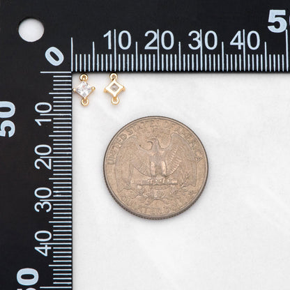 10pcs CZ pave Gold/ Silver/ Rose Gold Rhombus Charms, 8x5mm, 18K Gold/ Rhodium plated Brass,Geometric Connectors, Square Pendants (GB-503-A)